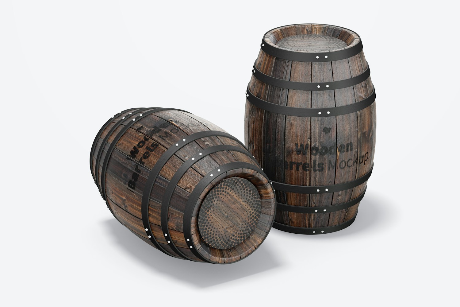 Wooden Barrels Mockup, Front View Wooden Barrels Mockup, Front View