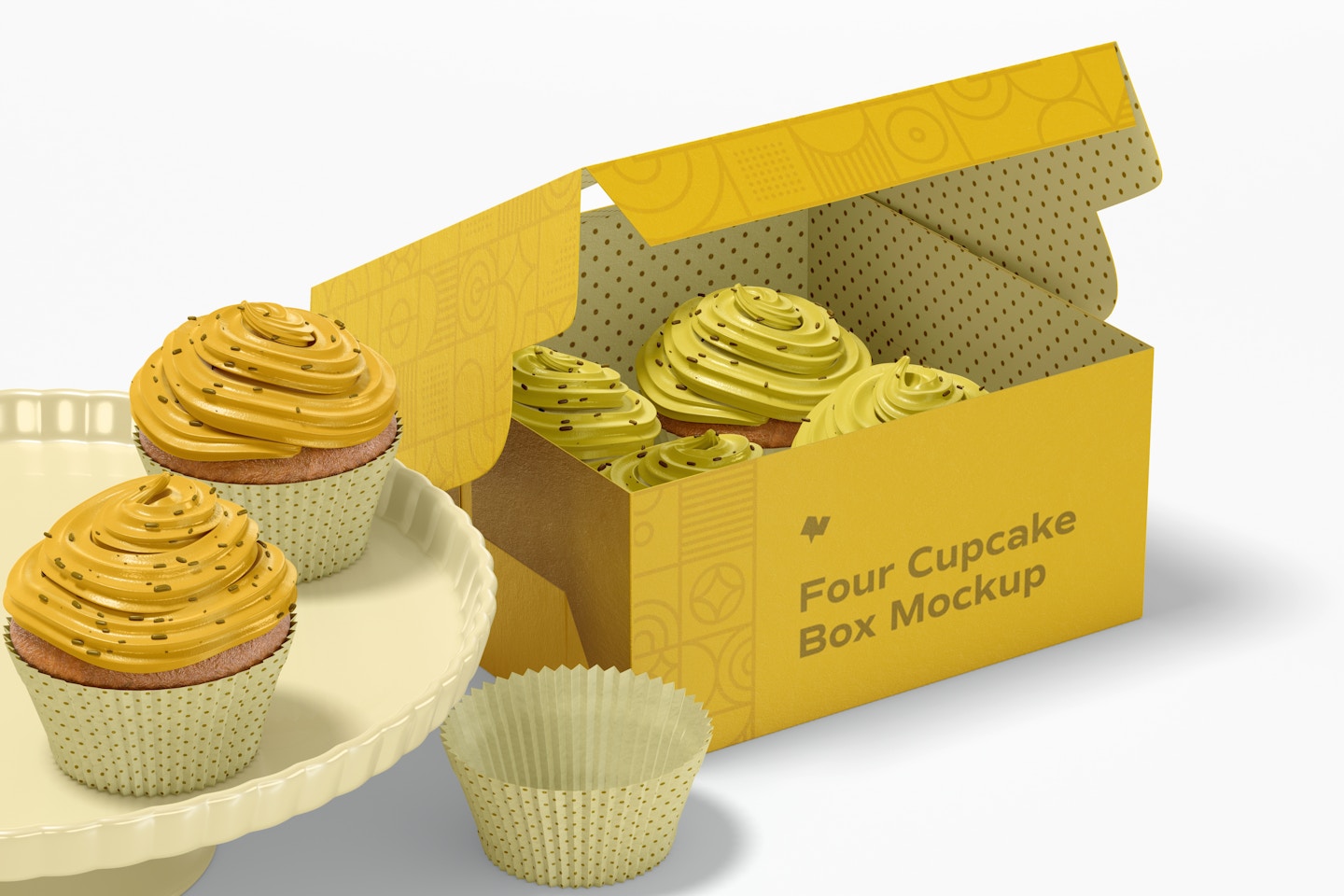 Four Cupcakes Box Mockup