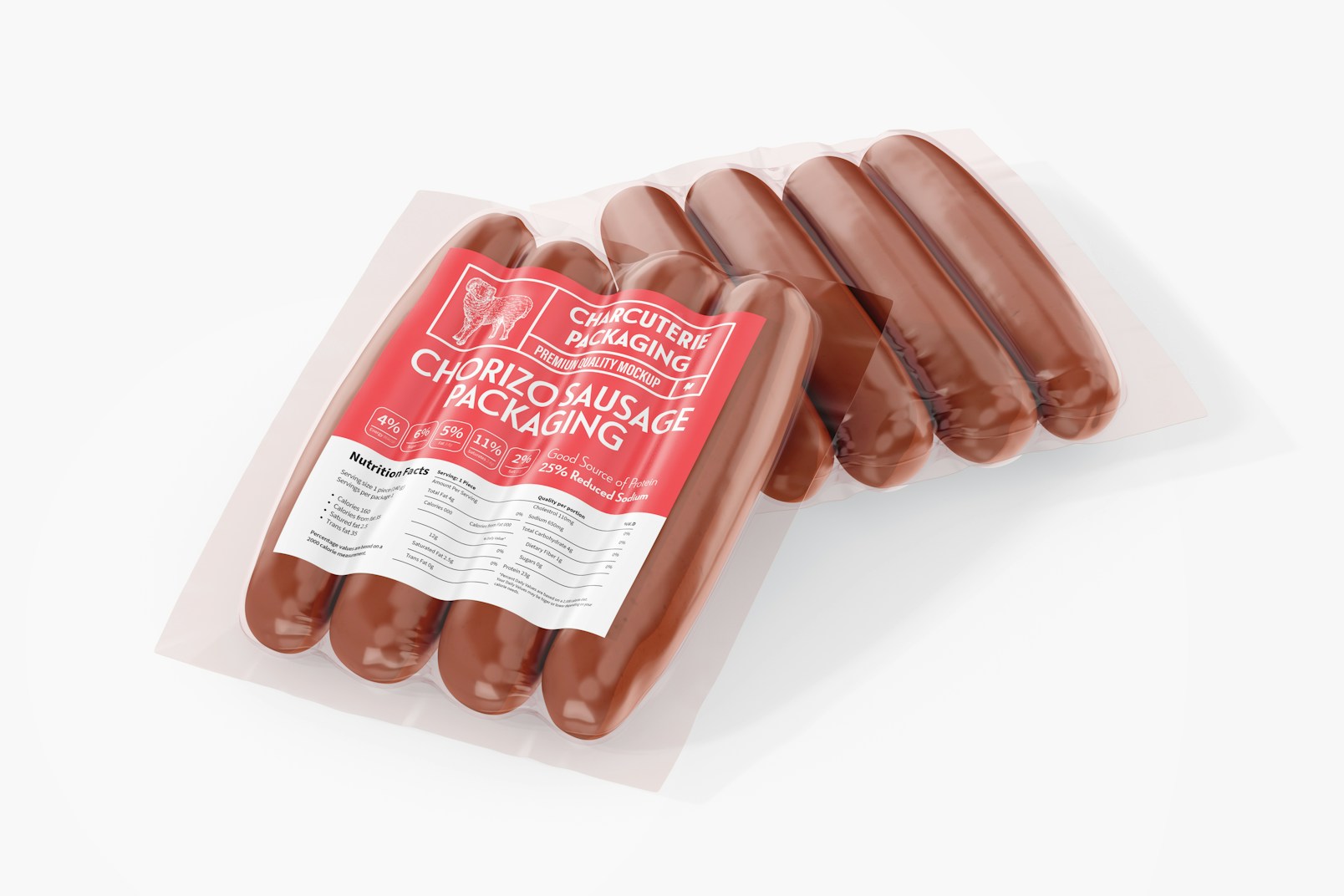 Chorizo Sausage Packaging Mockup, Front and Back View