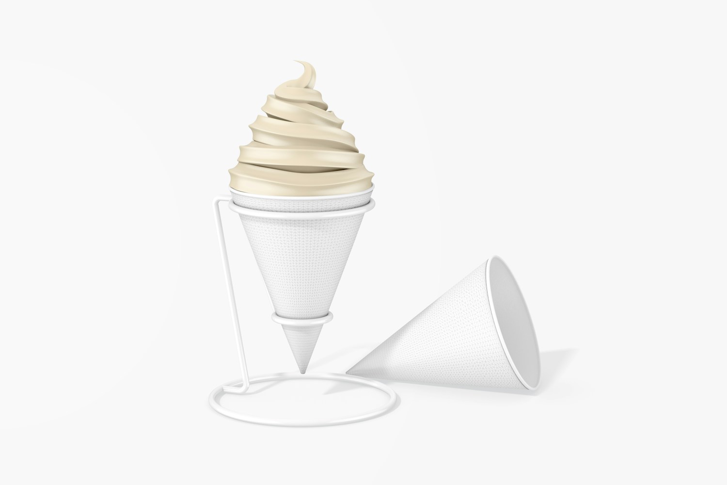 Cone Paper Cups Mockup, on Stand and Dropped