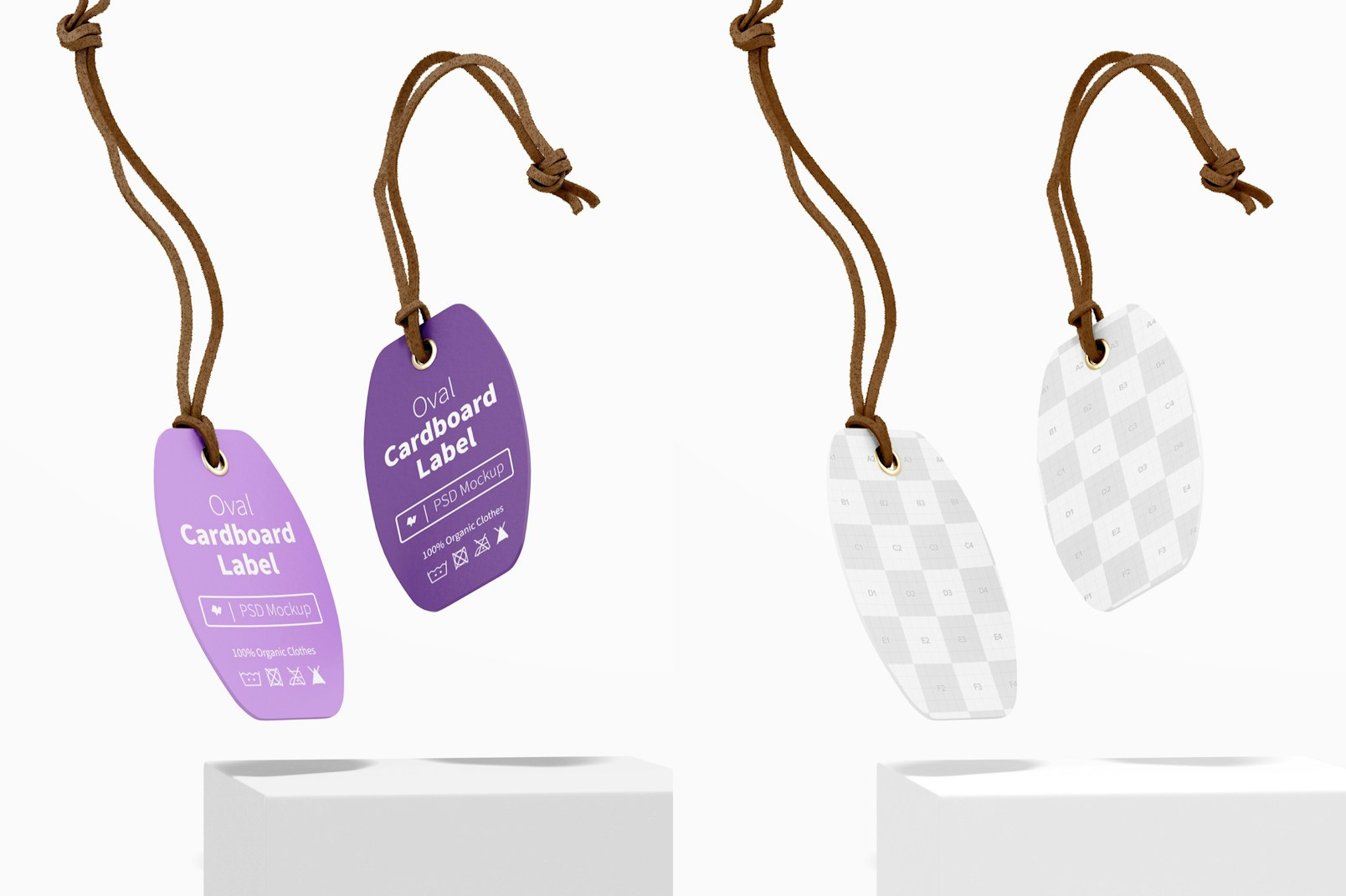 Oval Cardboard Labels with Leather Rope Mockup, Falling