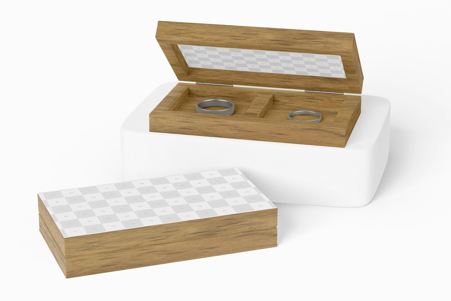 Wooden Ring Boxes Mockup, Opened and Closed