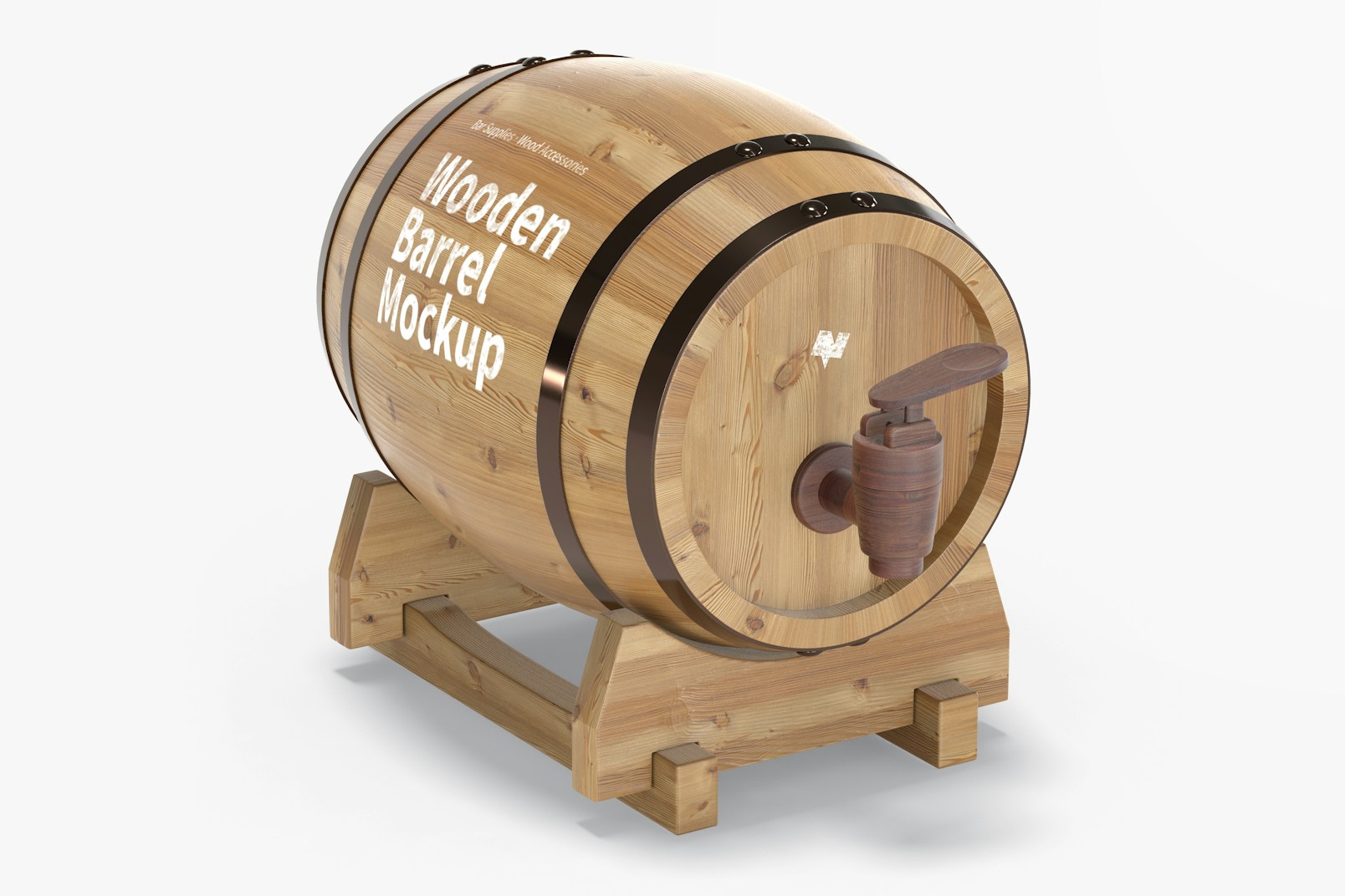 Wooden Barrel on Stand Mockup