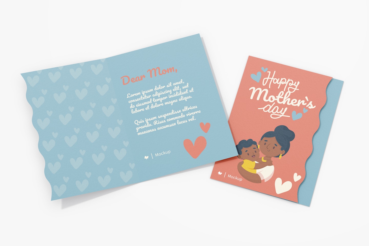 Mother’s Day Bi Fold Cards Mockup, Opened and Closed