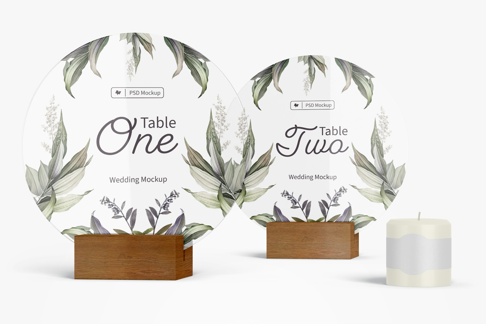 Round Table Signs Mockup, Front View