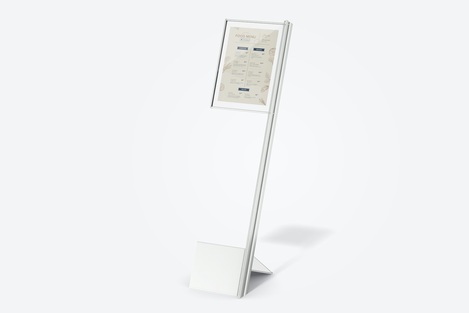 Leaned Menu Stand Mockup, Right View