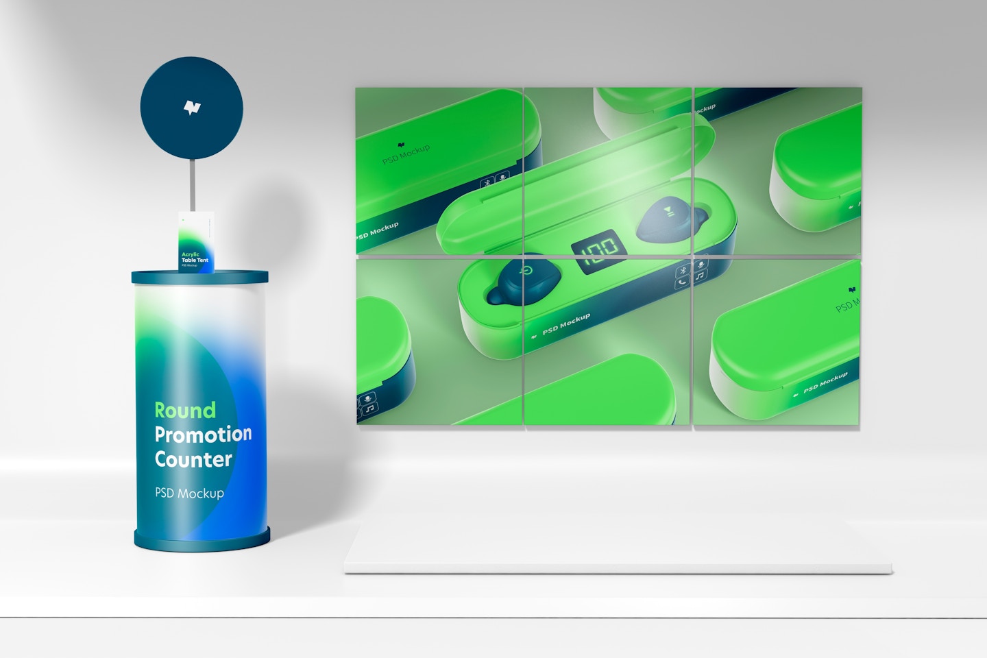 Round Promotion Counter Mockup, Front View