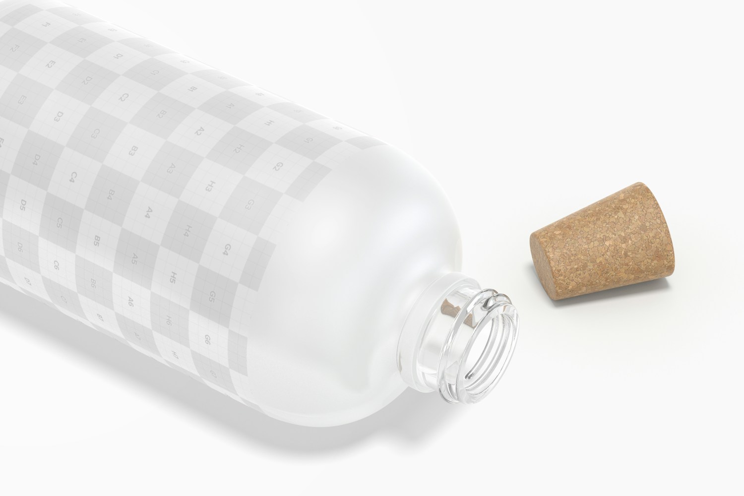 Frosted Glass Bottle with Cork Mockup, Close-Up