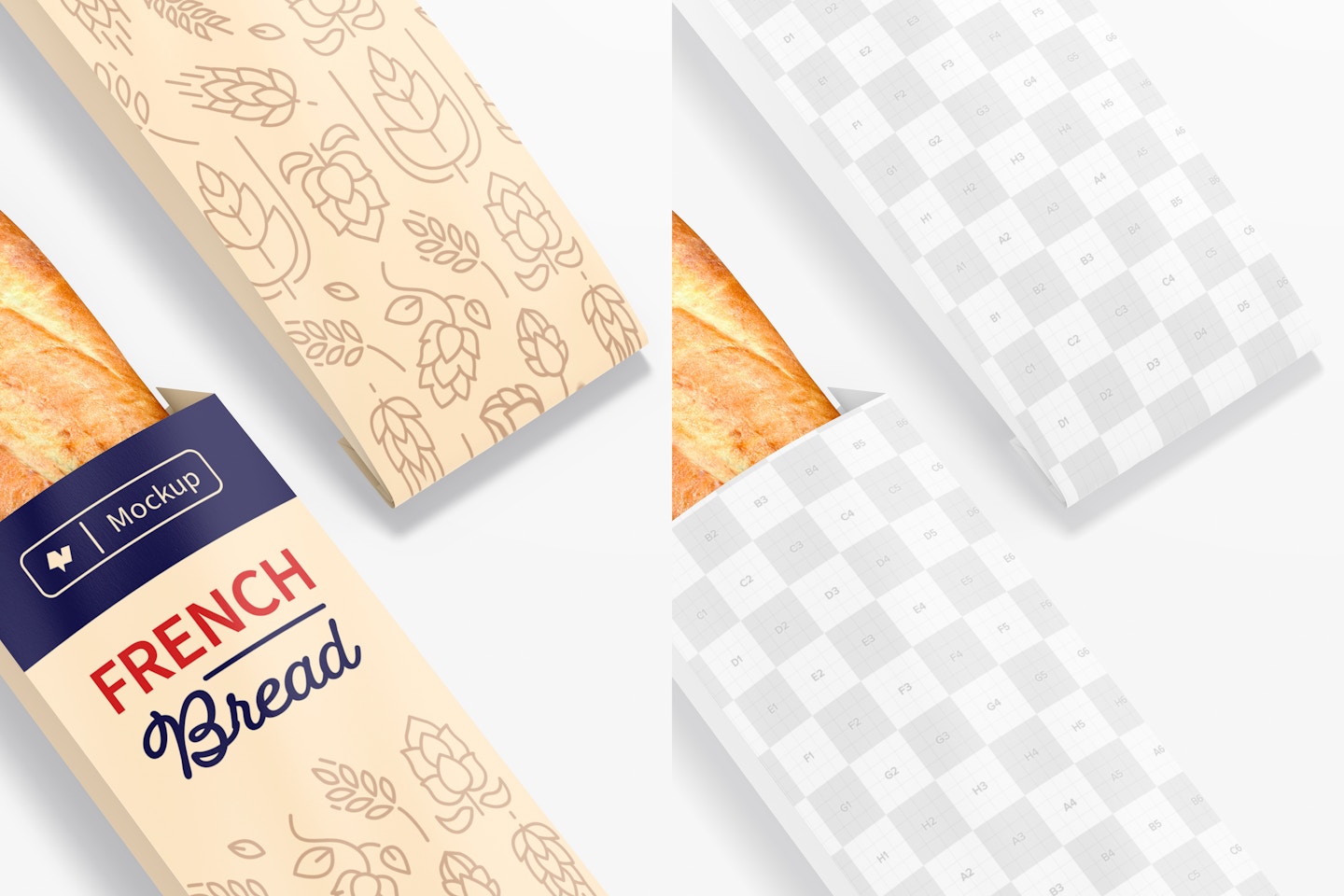 French Bread Paper Bags Mockup, Close Up