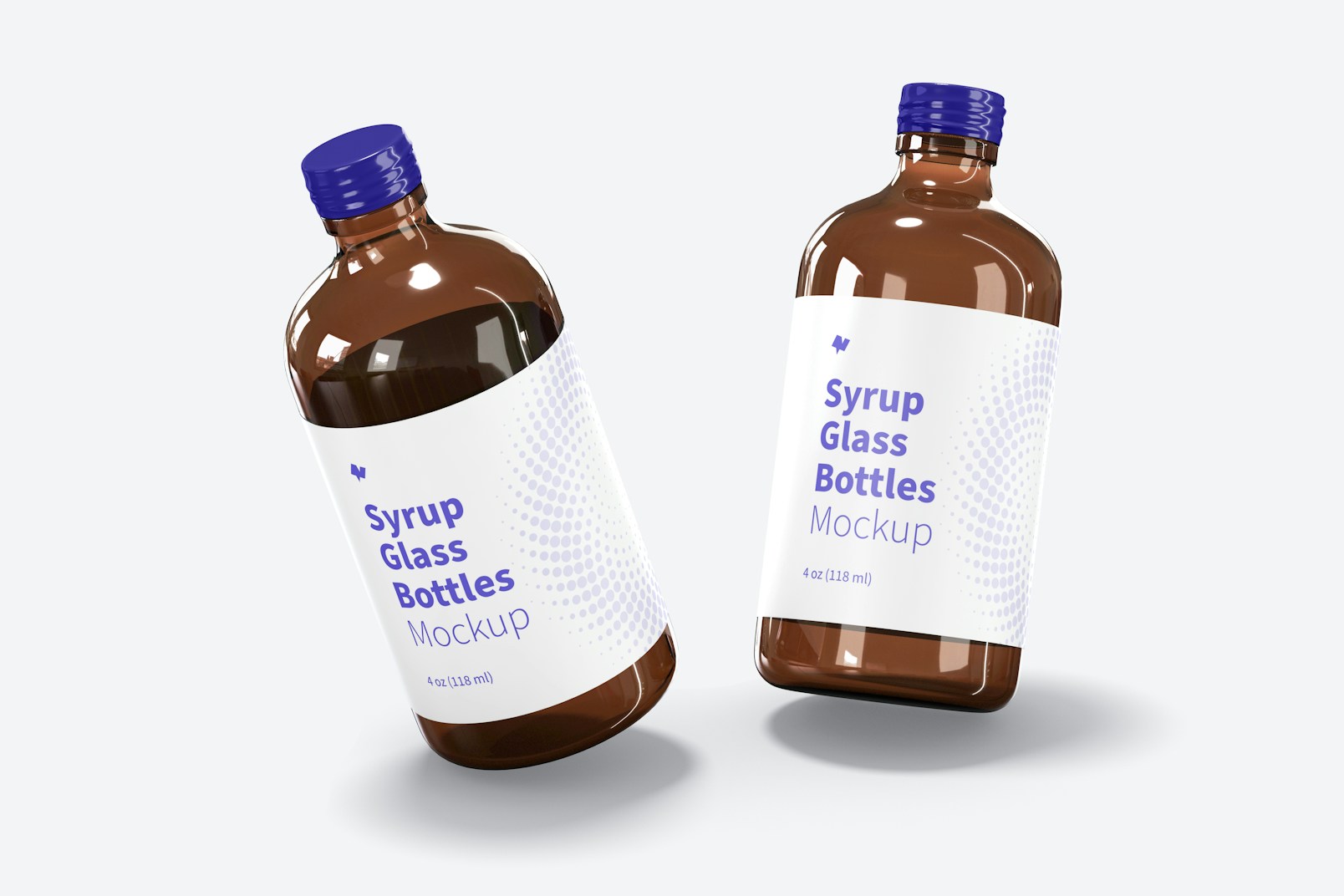 4 oz Syrup Glass Bottles Mockup, Falling