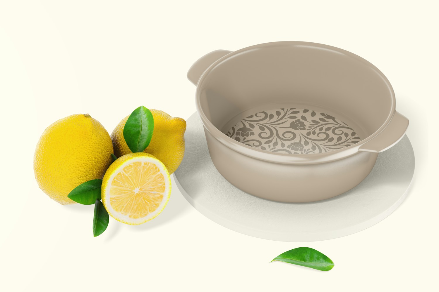 Maqueta de Plato Redondo de Cerámica con Asas, con Limones Maqueta de Plato Redondo de Cerámica con Asas, con Limones