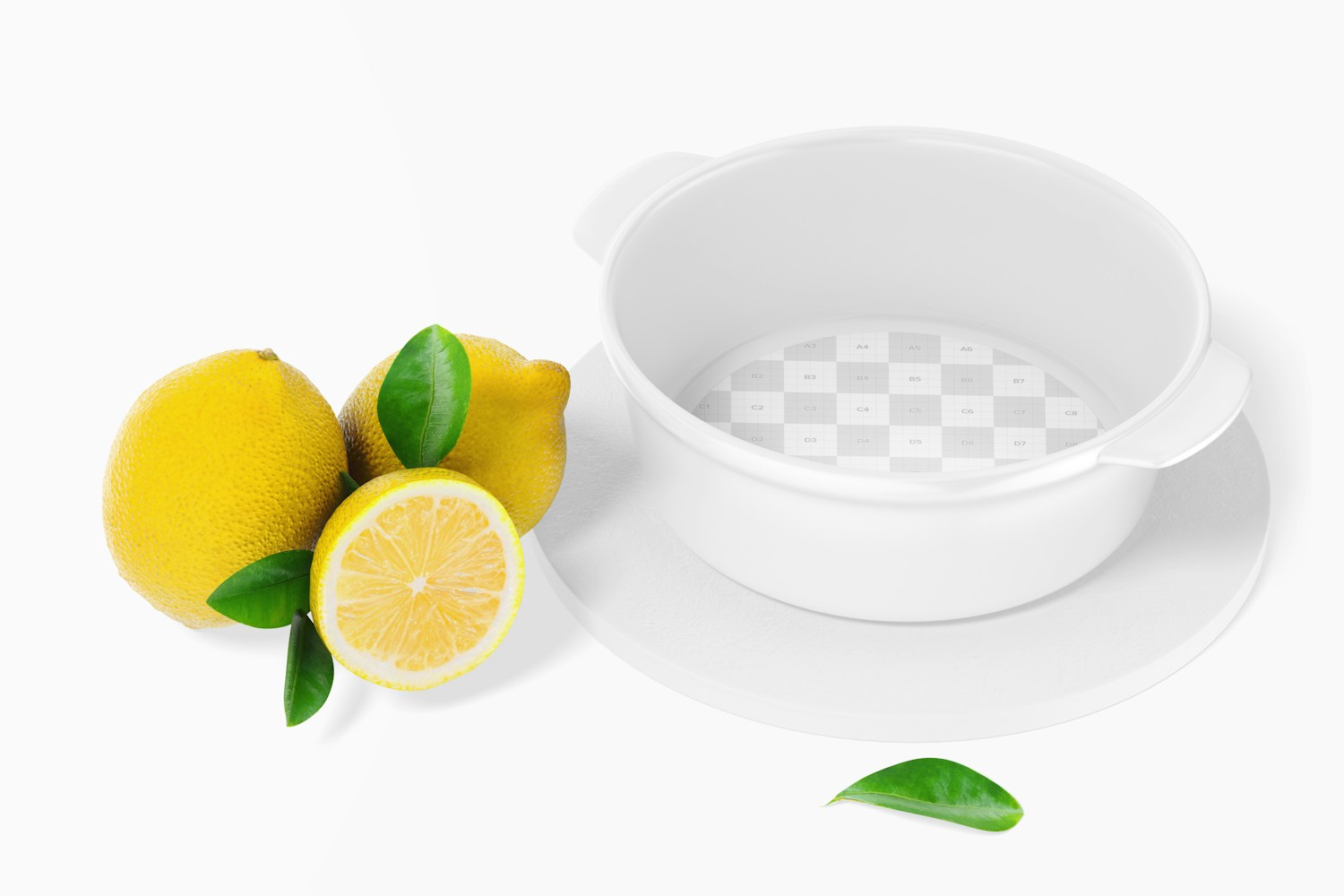 Maqueta de Plato Redondo de Cerámica con Asas, con Limones Maqueta de Plato Redondo de Cerámica con Asas, con Limones