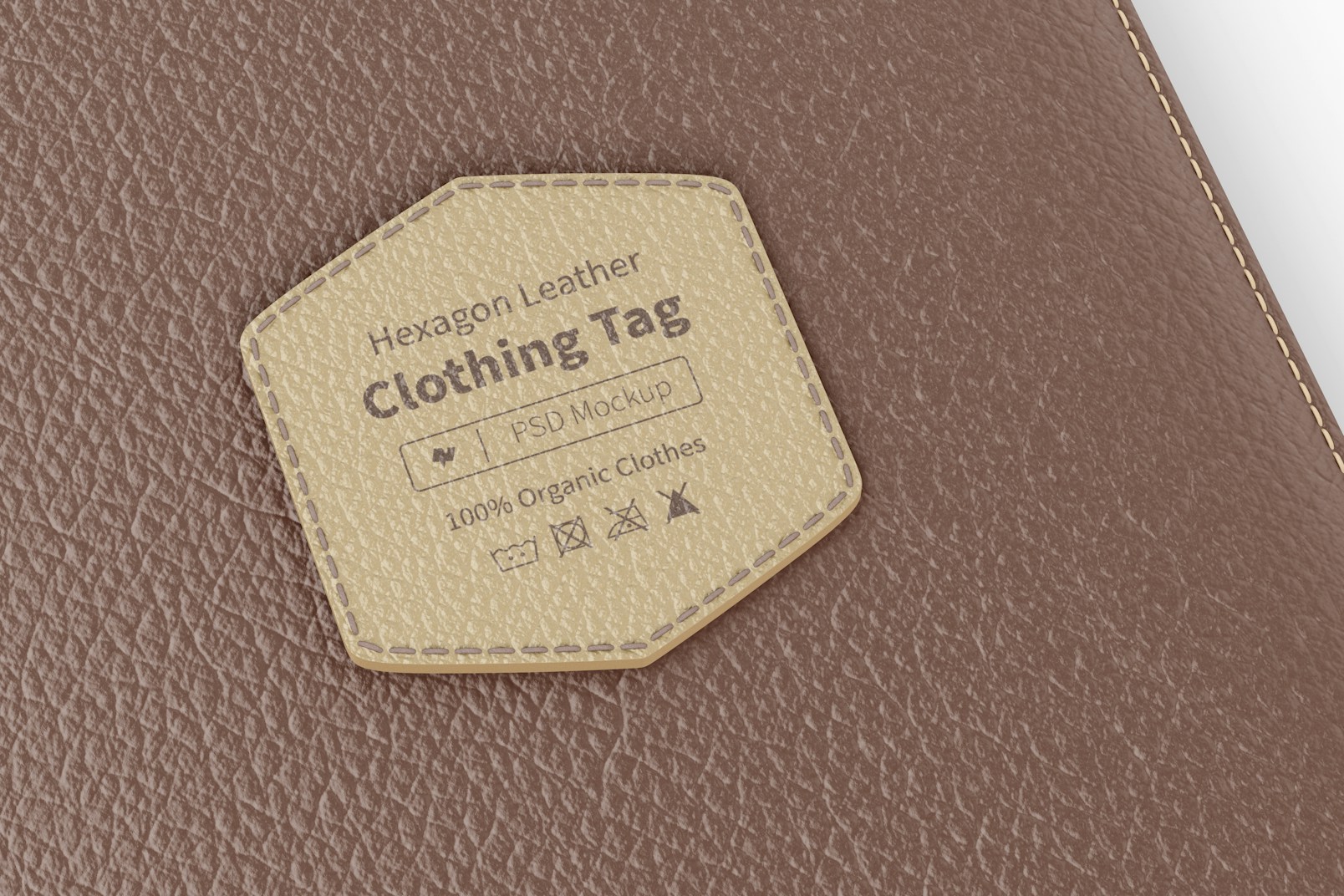Hexagon Leather Clothing Tag Mockup, Close Up