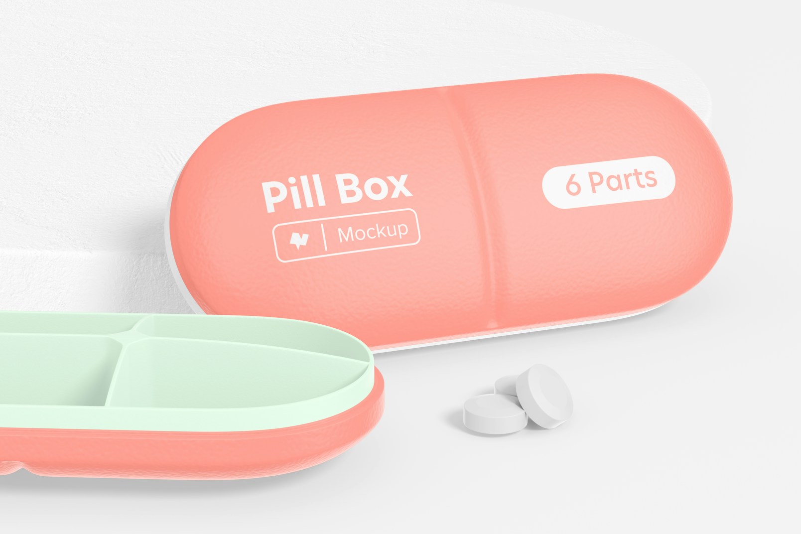 Pill Shaped Pill Box Mockup, Close Up