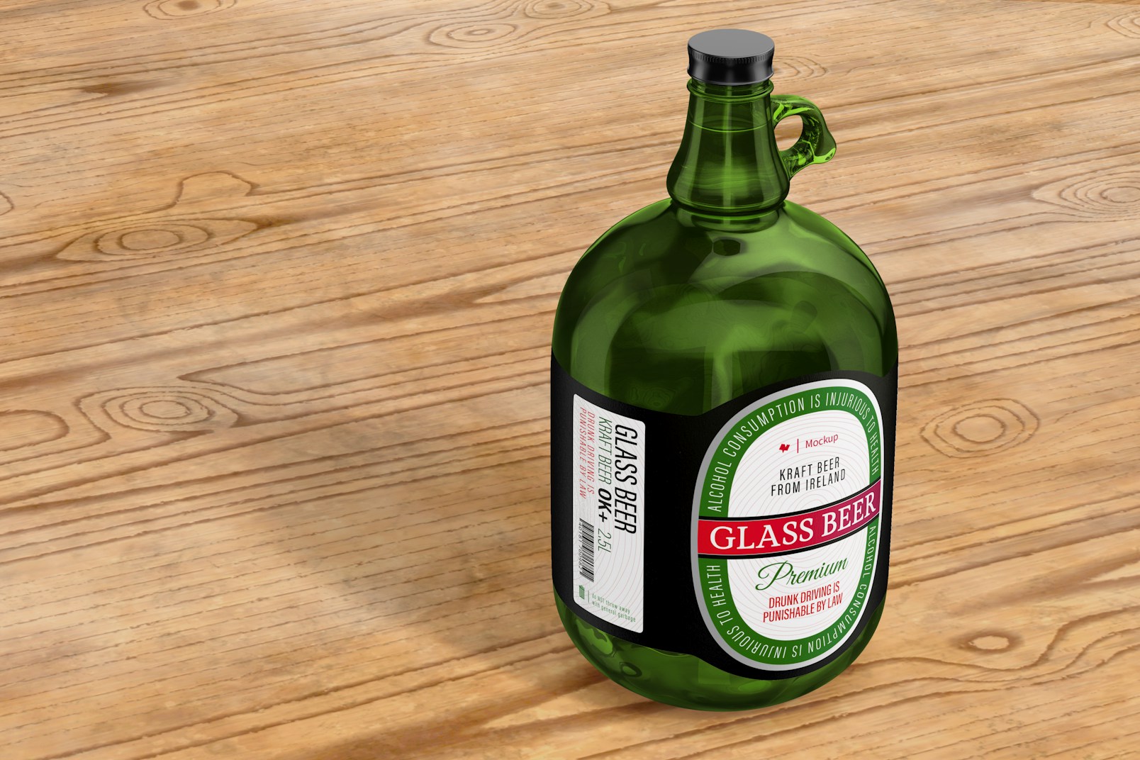 Glass Beer Bottle with Handle Mockup, Perspective