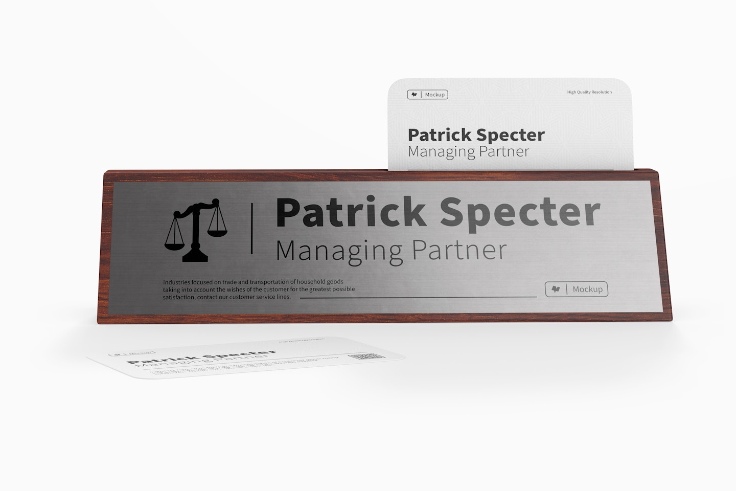 Desk Name Plate with Card Holder Mockup, Front View