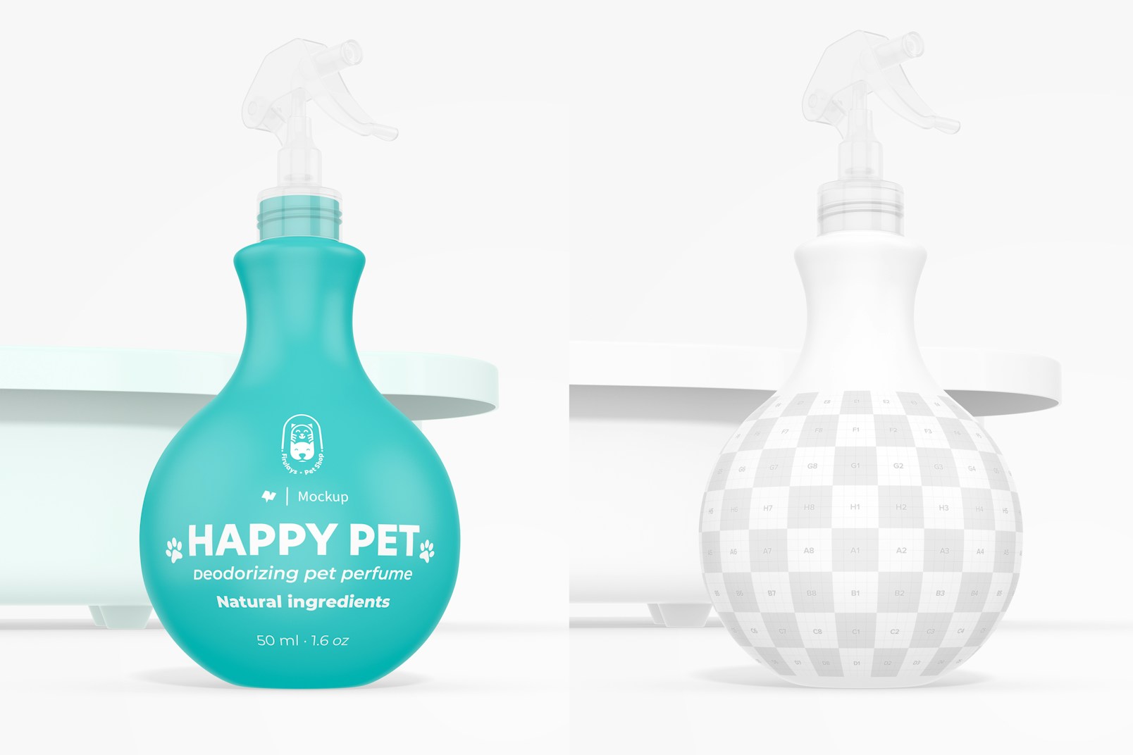 Maqueta de Botella de Perfume para Mascotas, Vista Contrapicada
