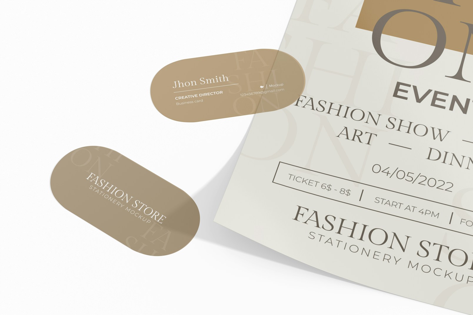 Fashion Store Business Card Mockup, with Flyer