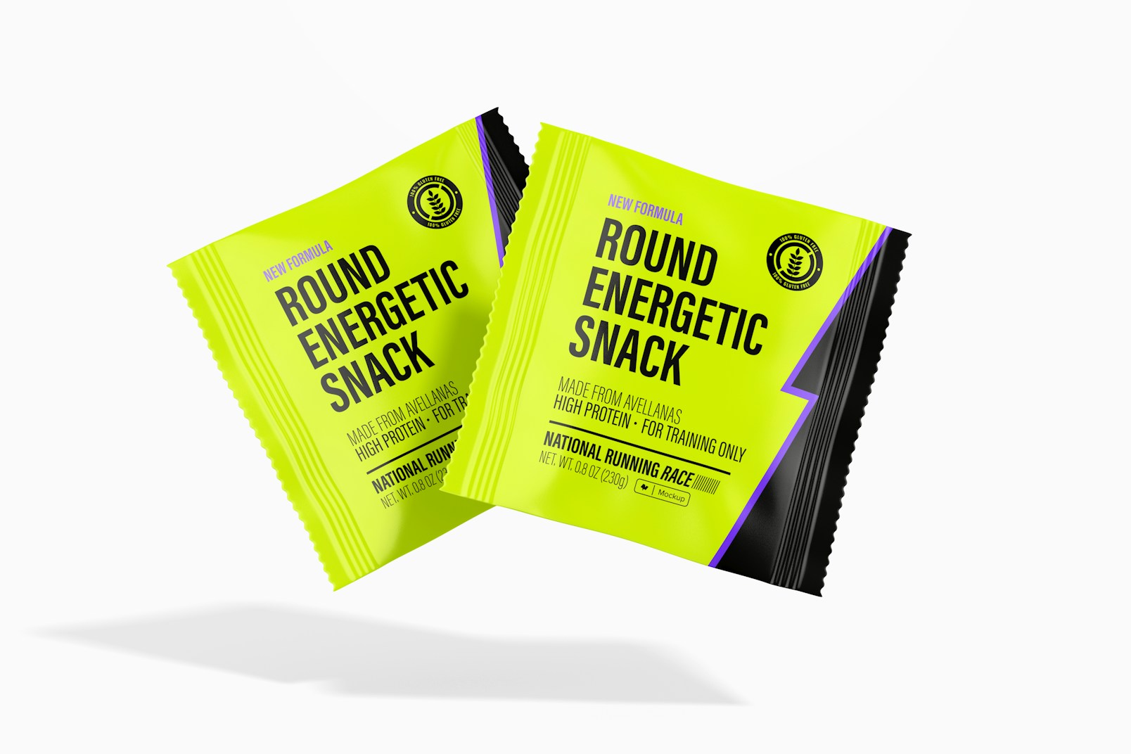 Round Energetic Snacks Packaging Mockup, Floating