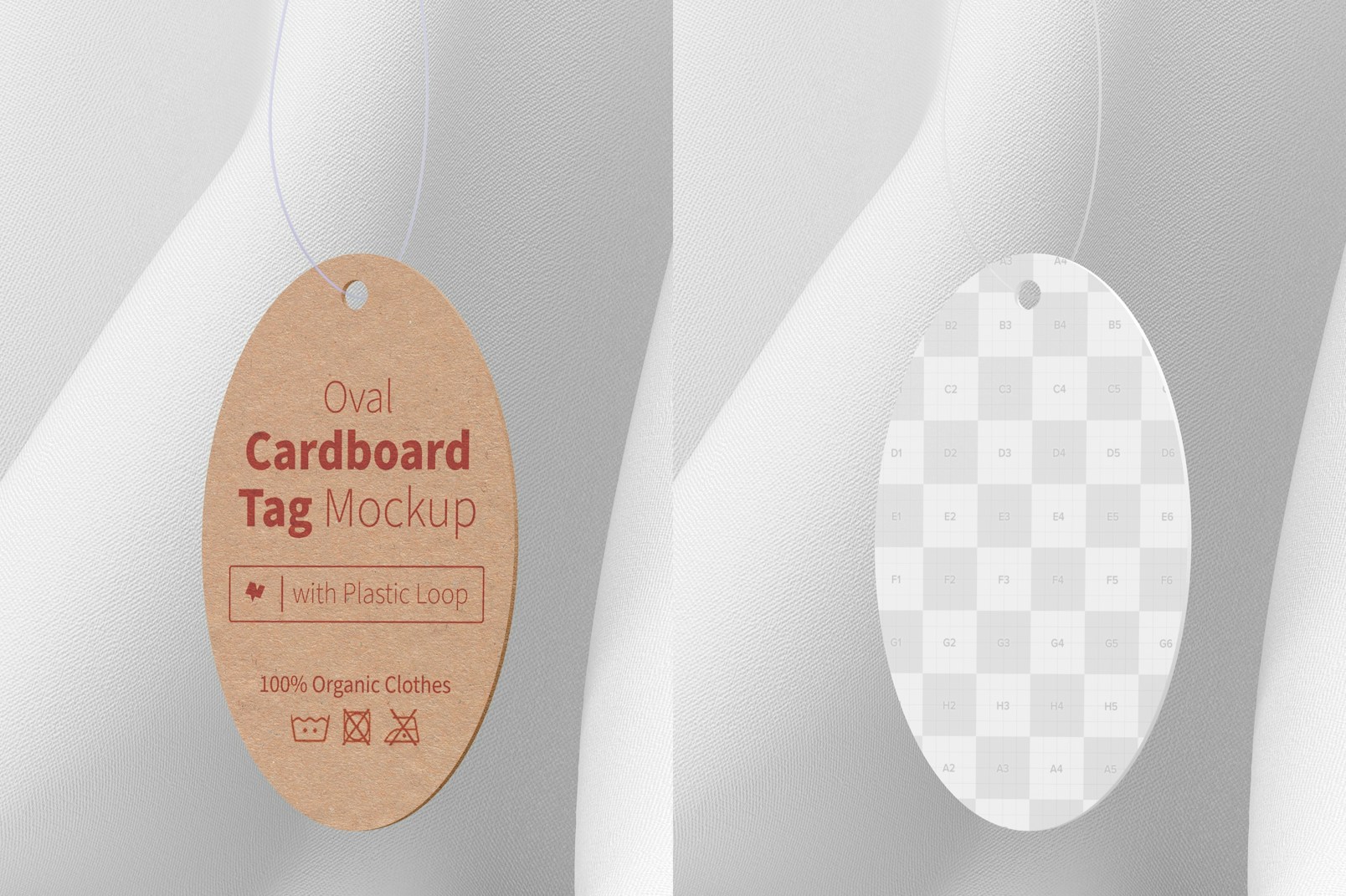Maqueta de Etiqueta Ovalada de Cartón con Lazo Plástico, Colgando