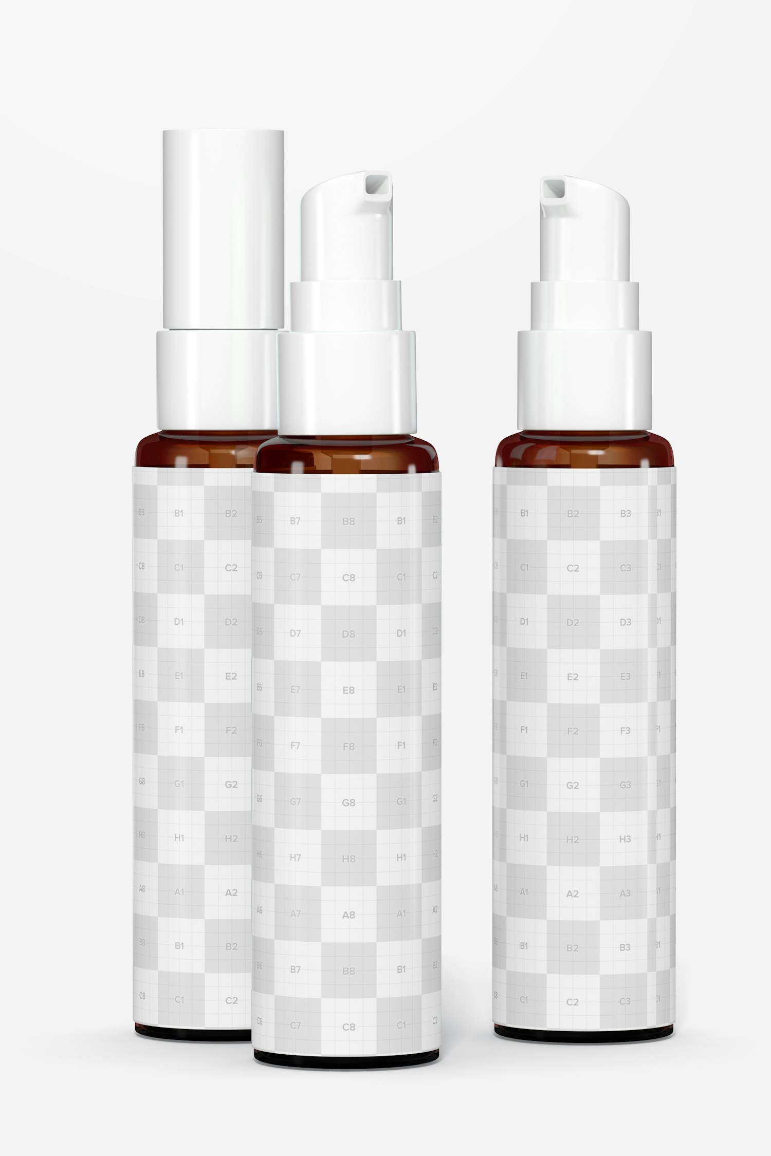 Maqueta de Botellas Amber PET con Bomba de 1 oz, Vista Frontal