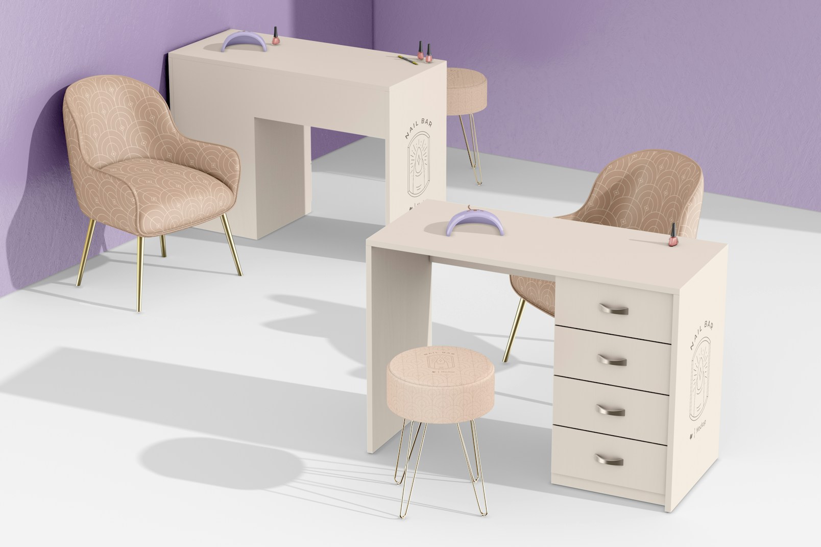 Manicure Tables Mockup, Right View