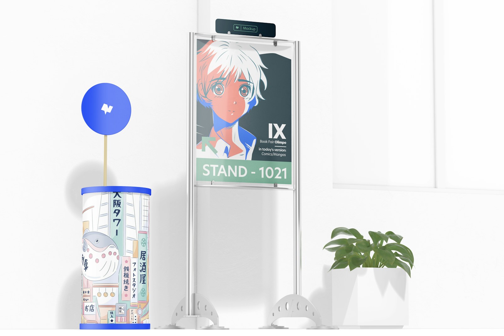 Double-Sided Display Stand Mockup, Left View