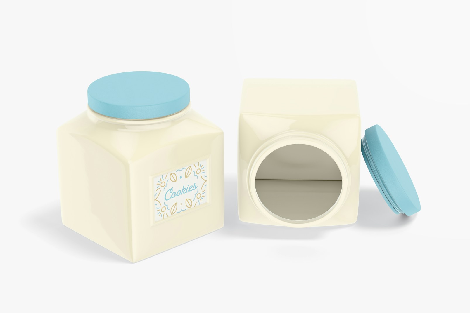 Square Ceramic Canisters Mockup, Opened and Closed