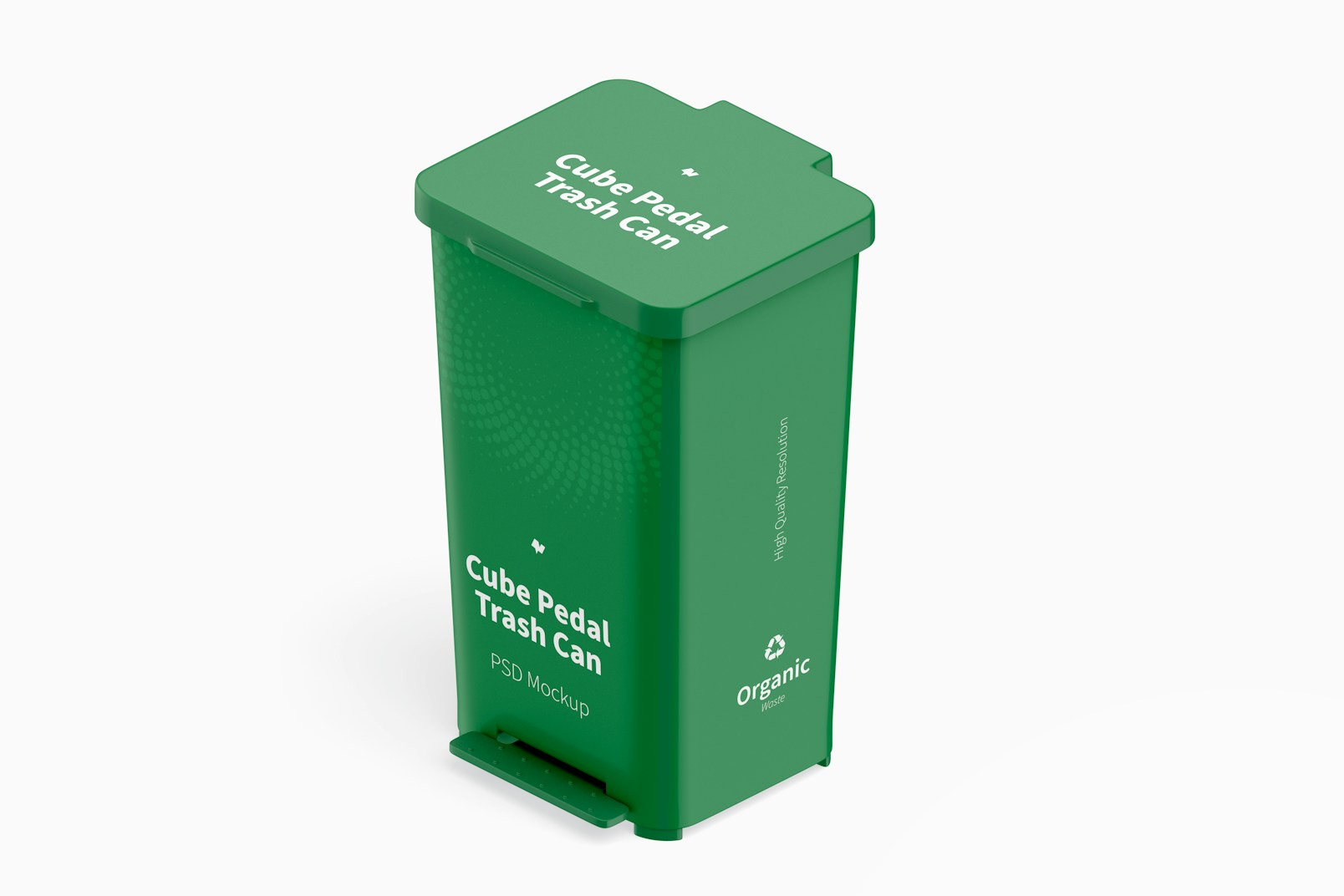 Cube Pedal Trash Can Mockup, Isometric Rigth View