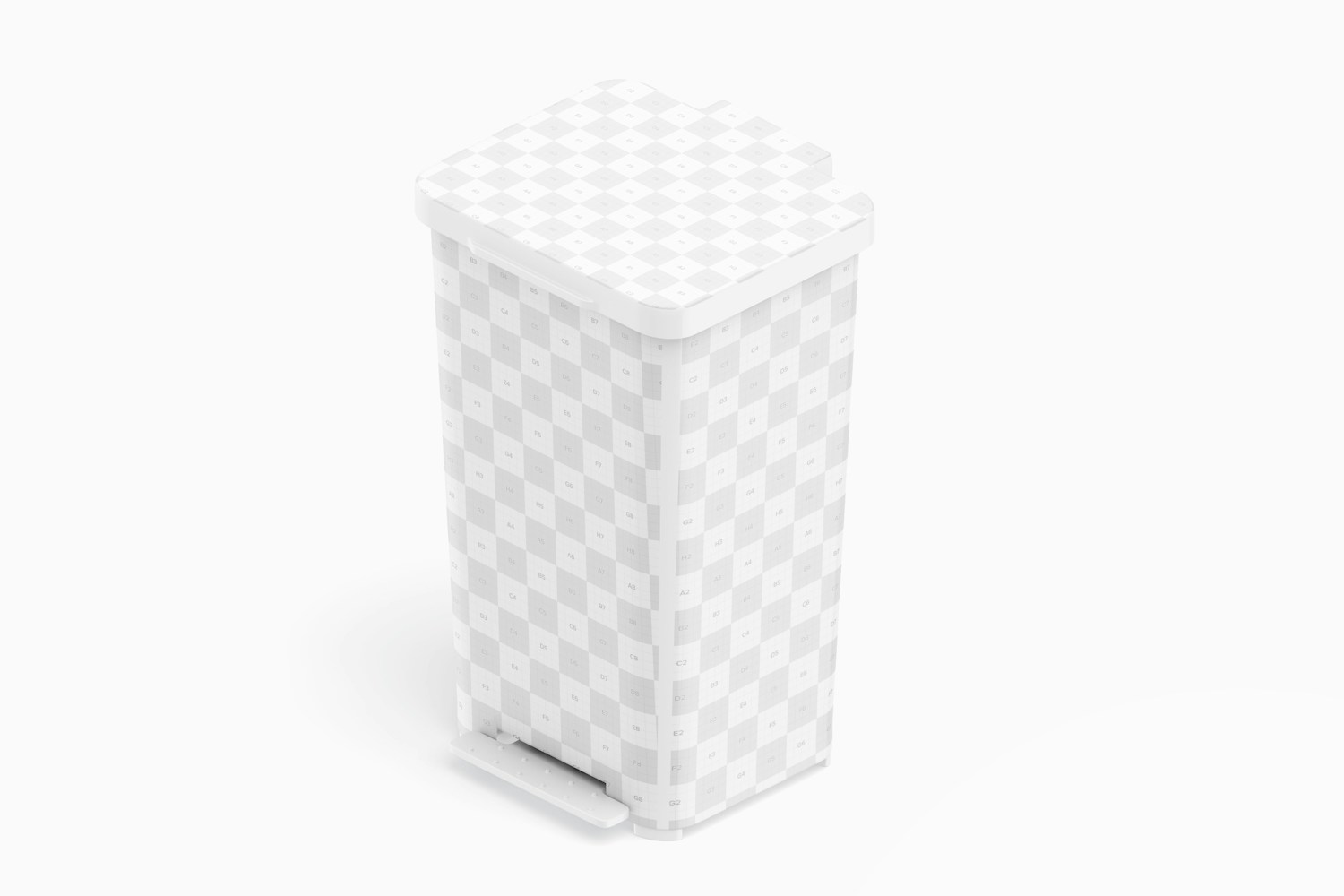 Cube Pedal Trash Can Mockup, Isometric Rigth View
