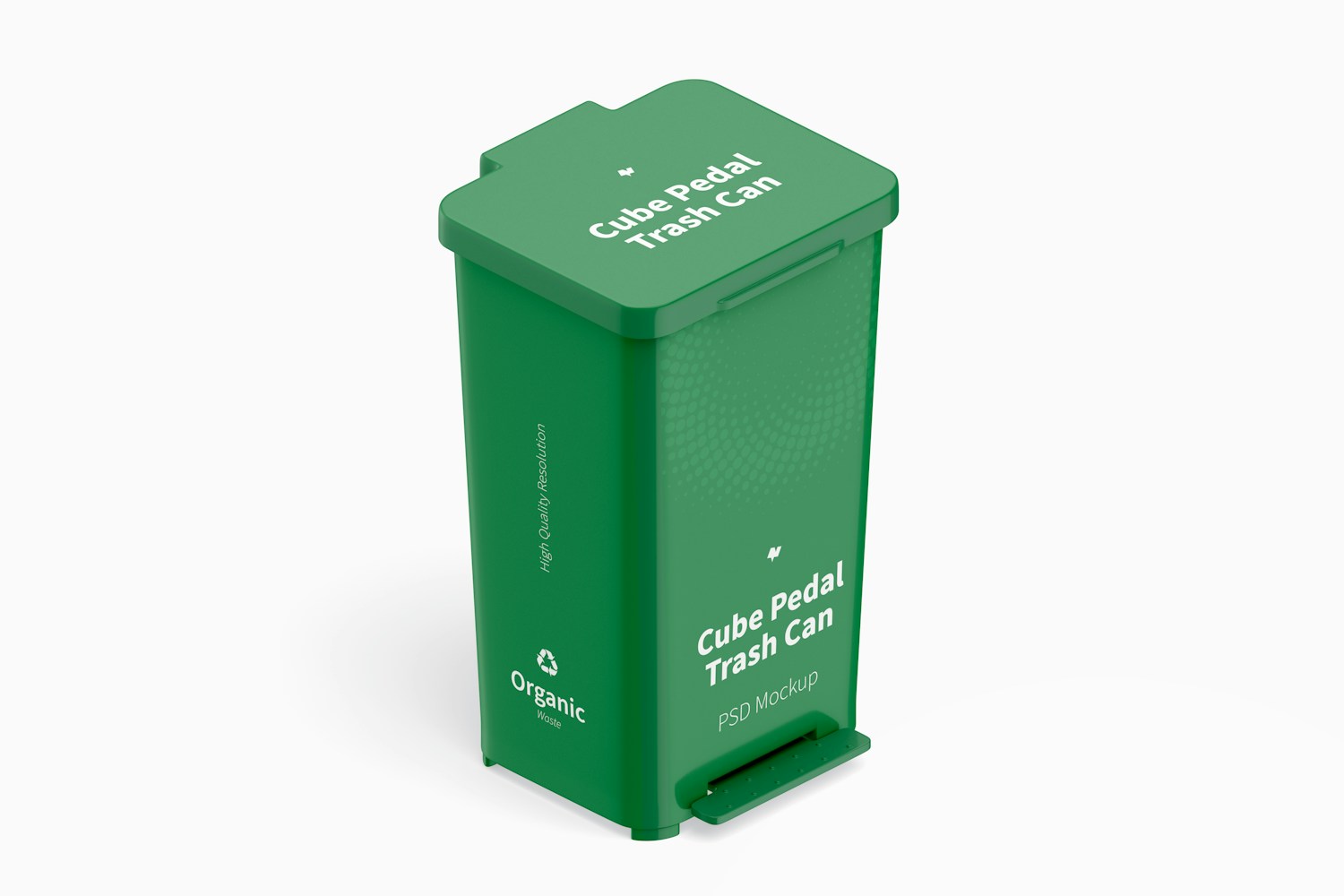 Cube Pedal Trash Can Mockup, Isometric Left View