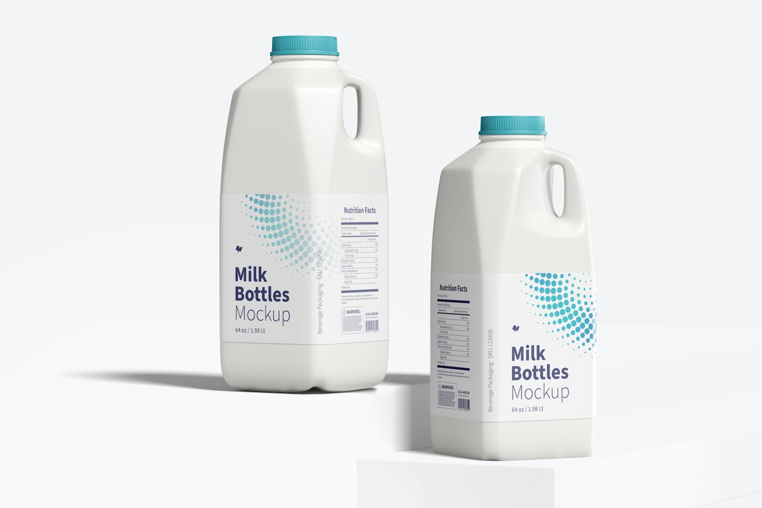 64 oz Milk Bottles Mockup, Front View