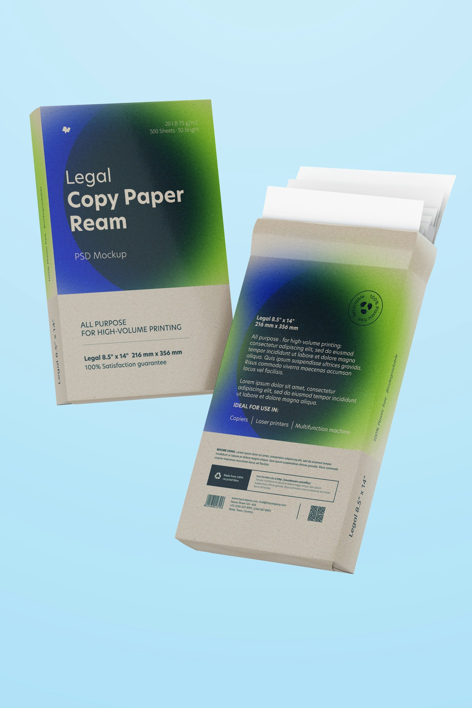 Legal Copy Paper Reams Mockup, Floating