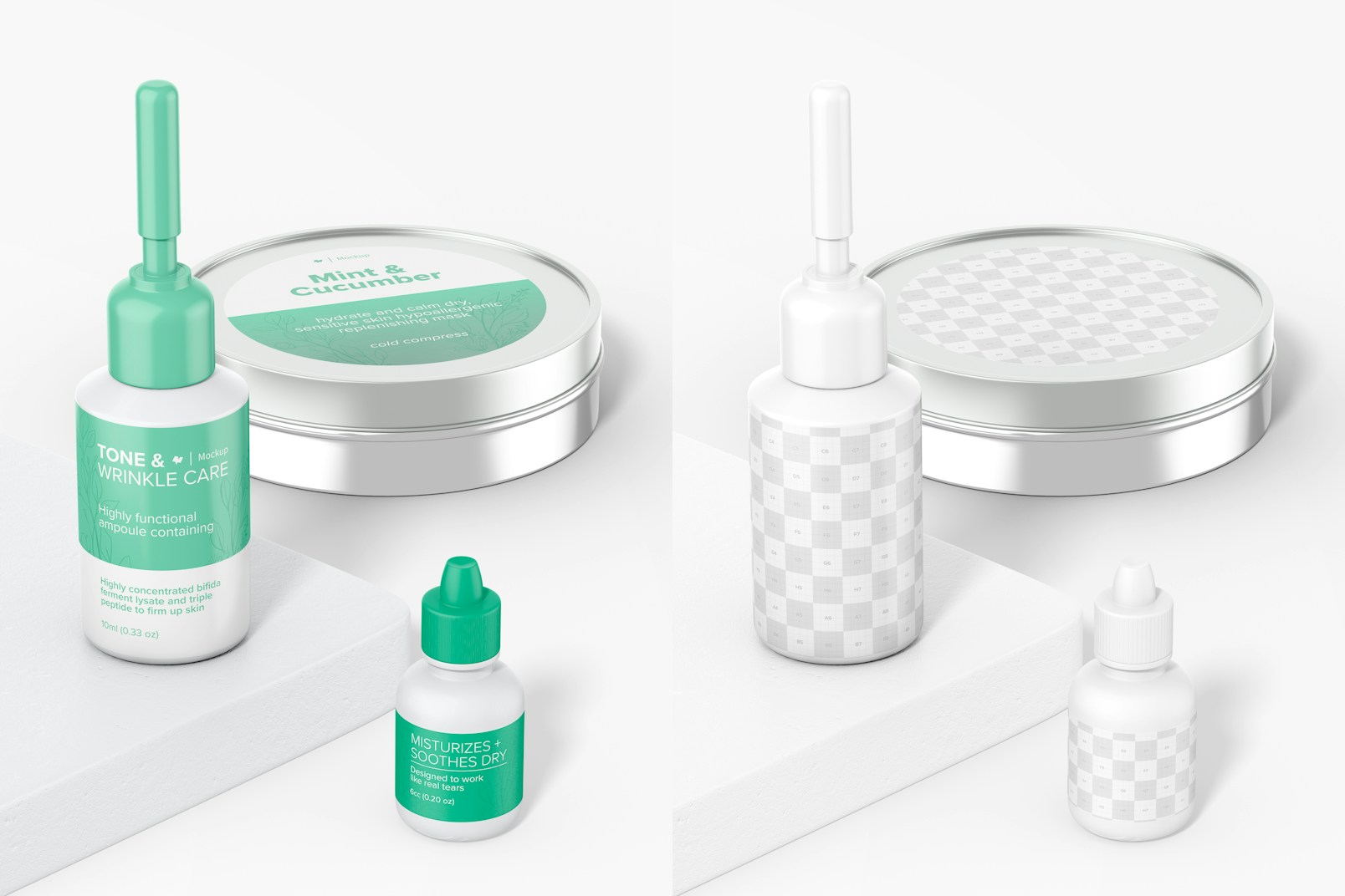 Small Clinical Face Products Scene Mockup, Perspective