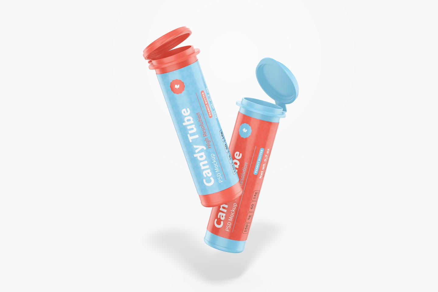 Candy Tubes with Flip Cap Mockup, Floating