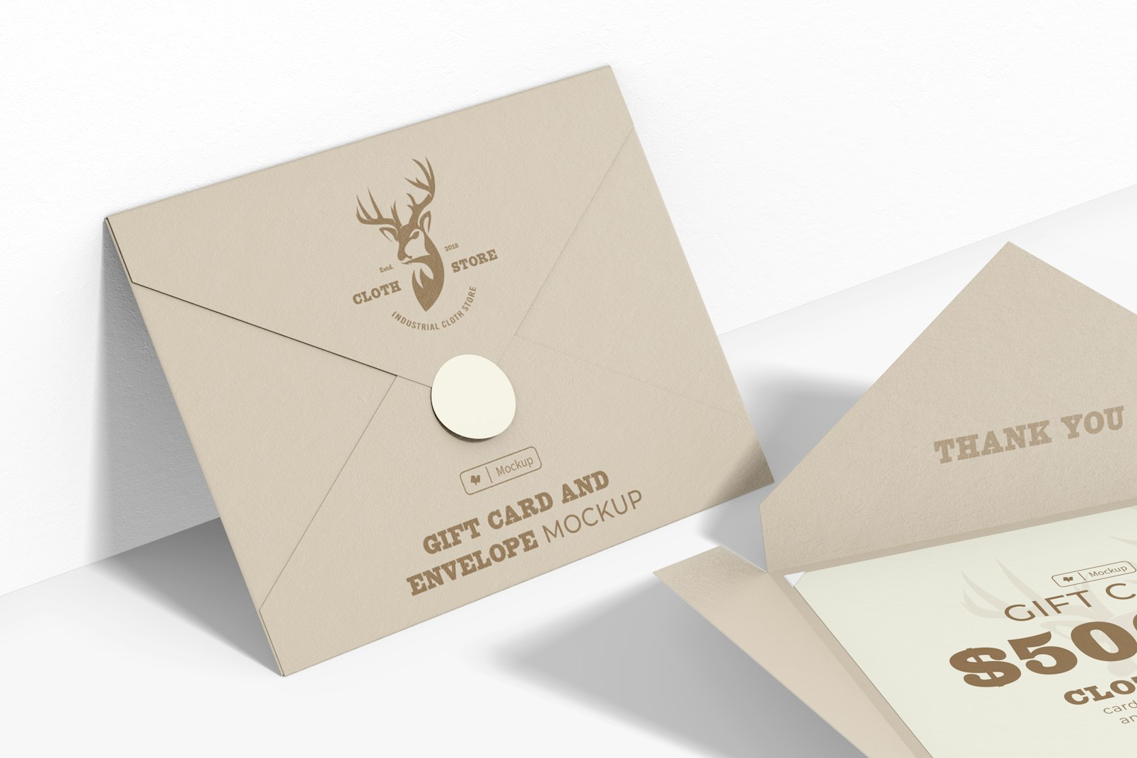Gift Card with Envelope Mockup, Leaned