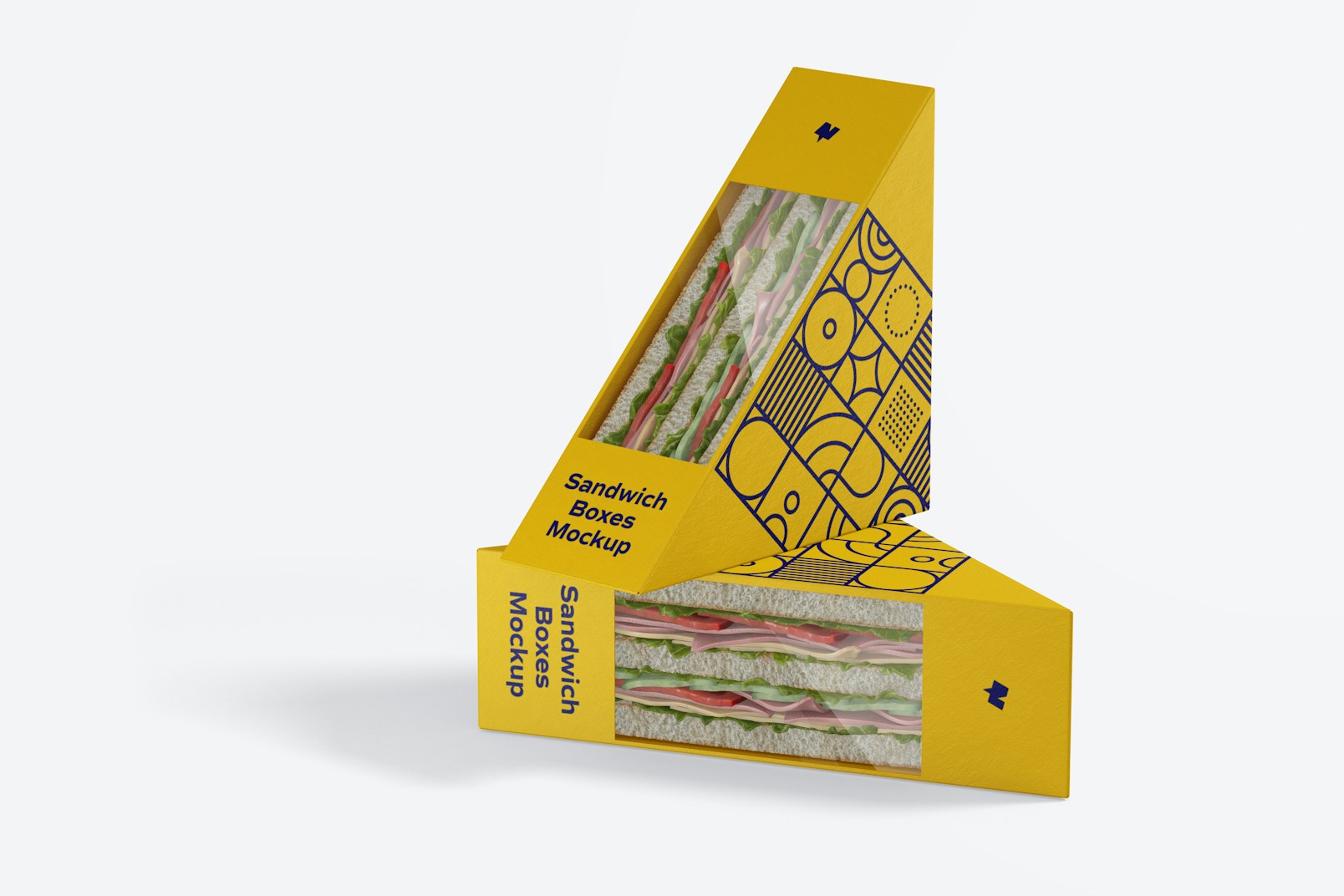 Sandwich Boxes Mockup, Standing and Dropped
