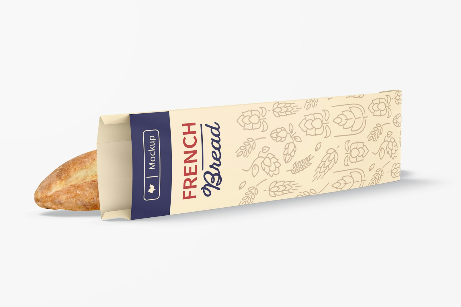 French Bread Paper Bag Mockup, Dropped