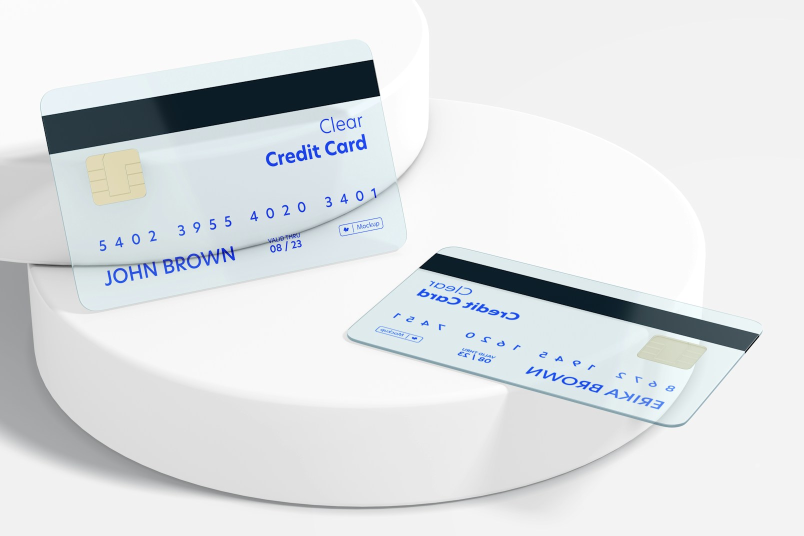 Clear Credit Cards Mockup, Leaned