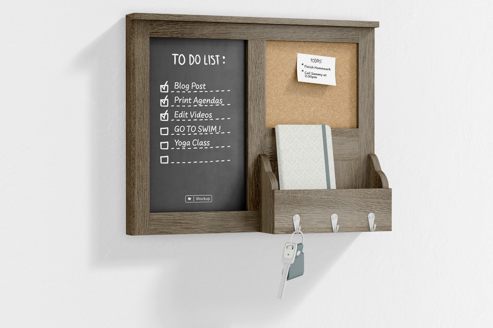 Mail Holder with Chalkboard Mockup, on Wall