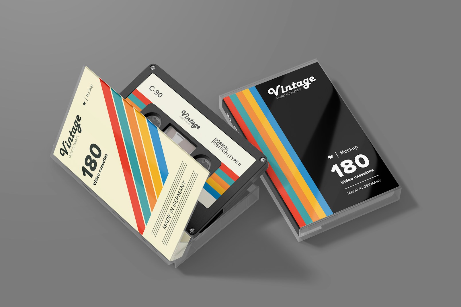 Cassettes with Box Mockup, Opened and Closed