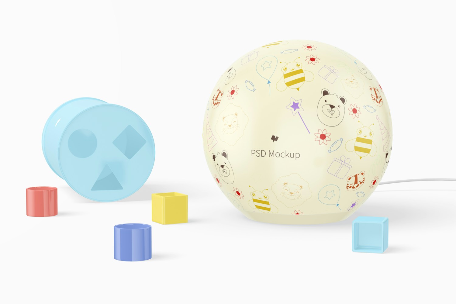 Children Round Table Lamp with Toys Mockup Children Round Table Lamp with Toys Mockup