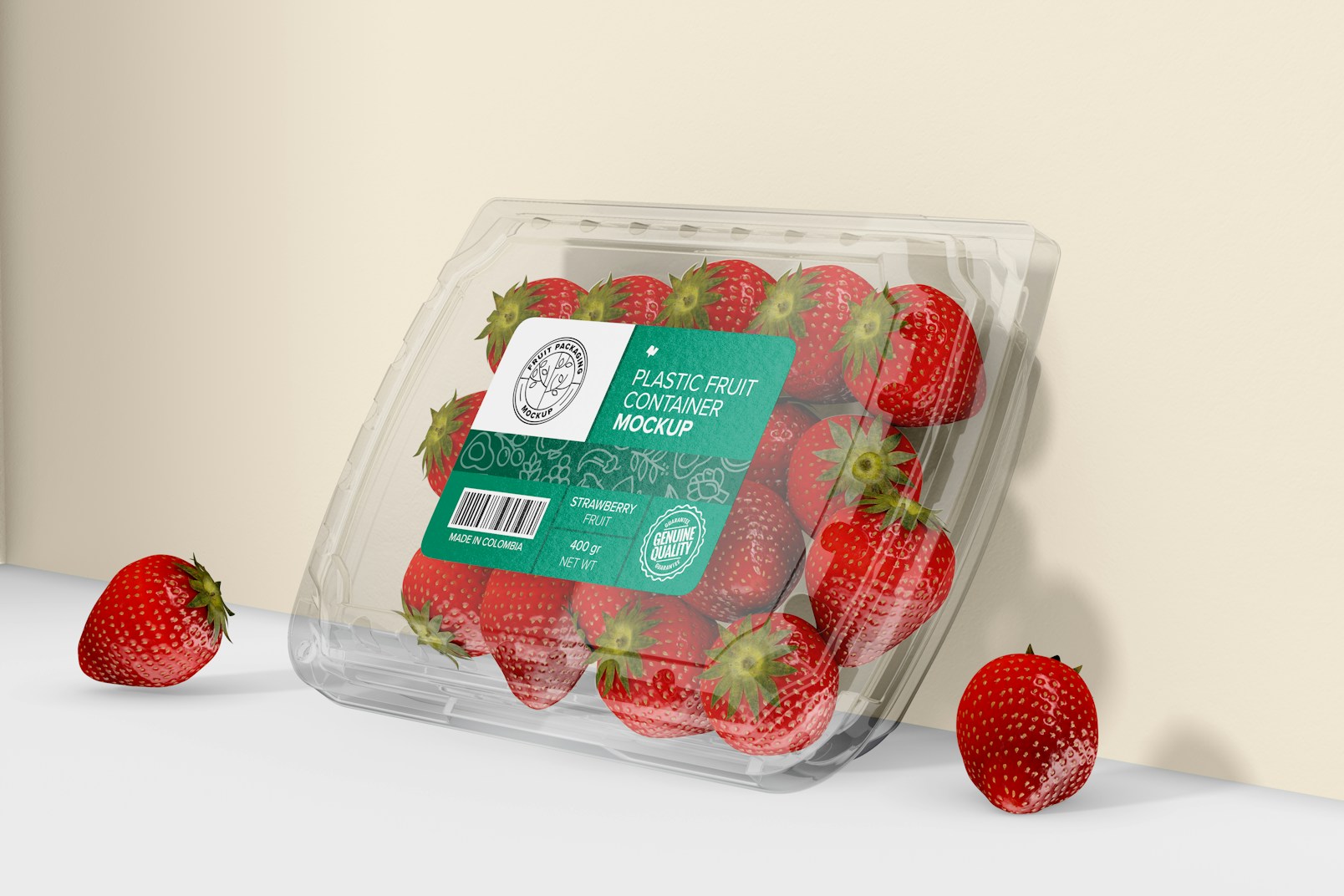 Plastic Fruit Container Mockup, Leaned 02