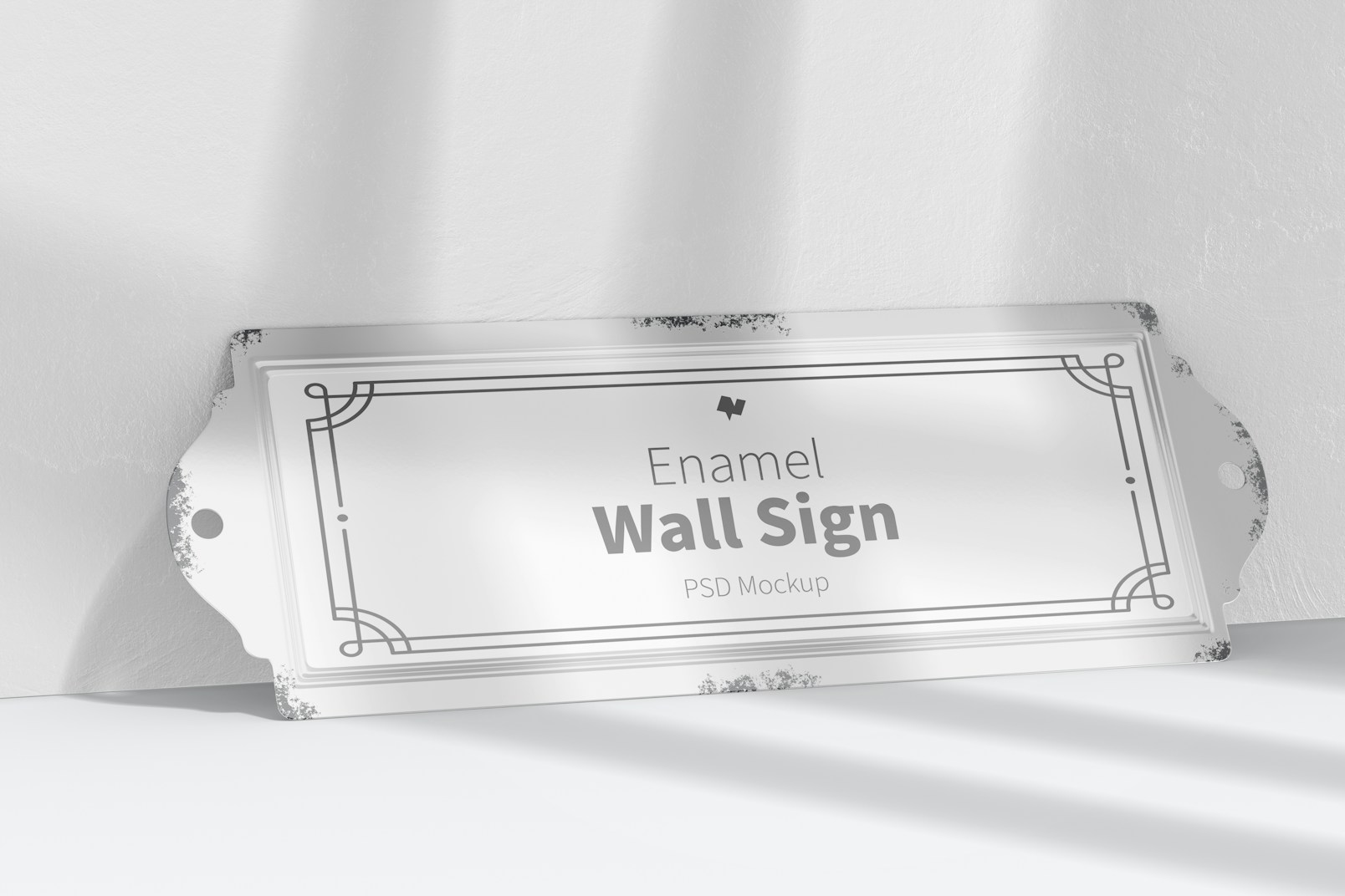 Enamel Wall Sign Mockup, Leaned