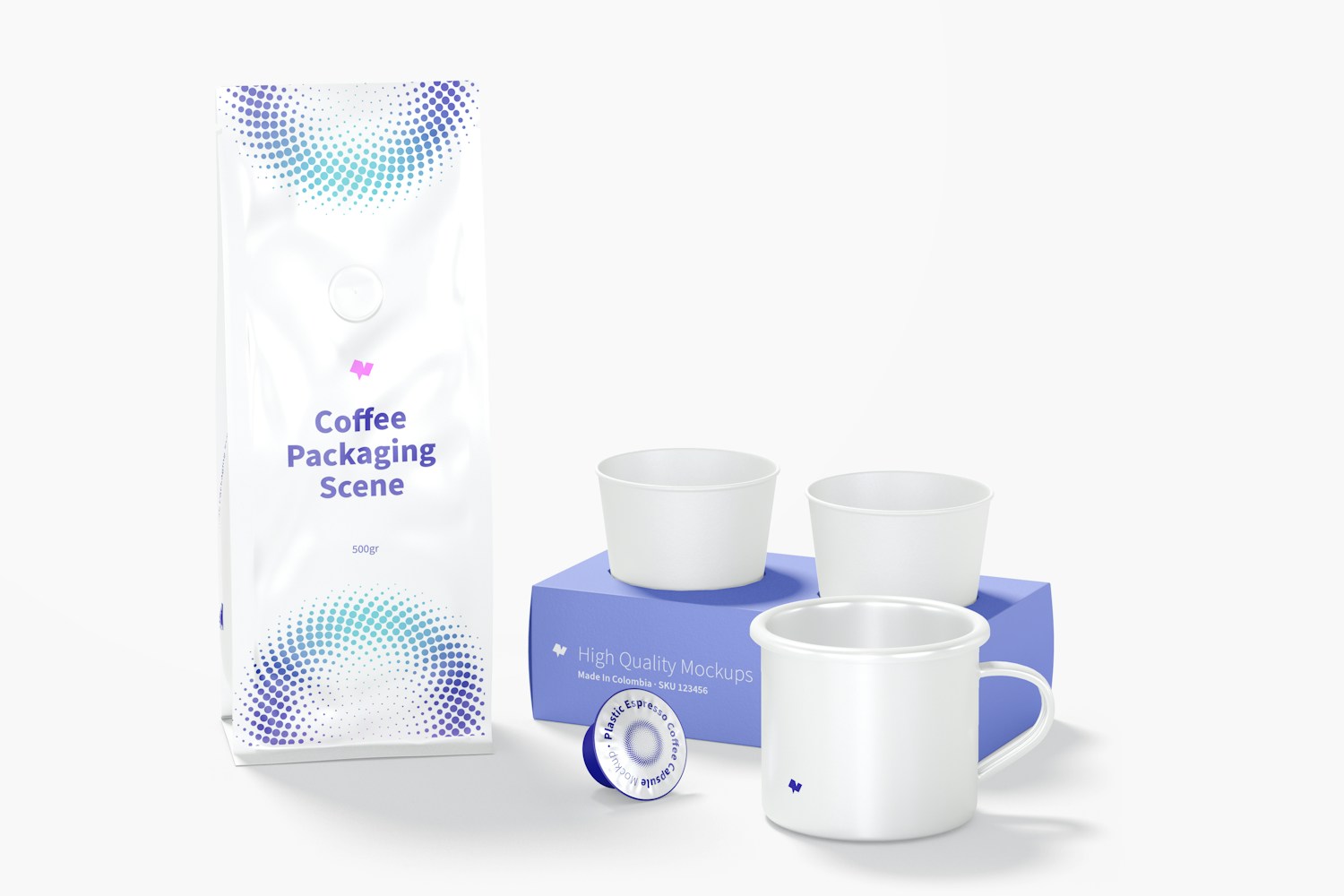 Coffee Packaging Scene Mockup, Front View