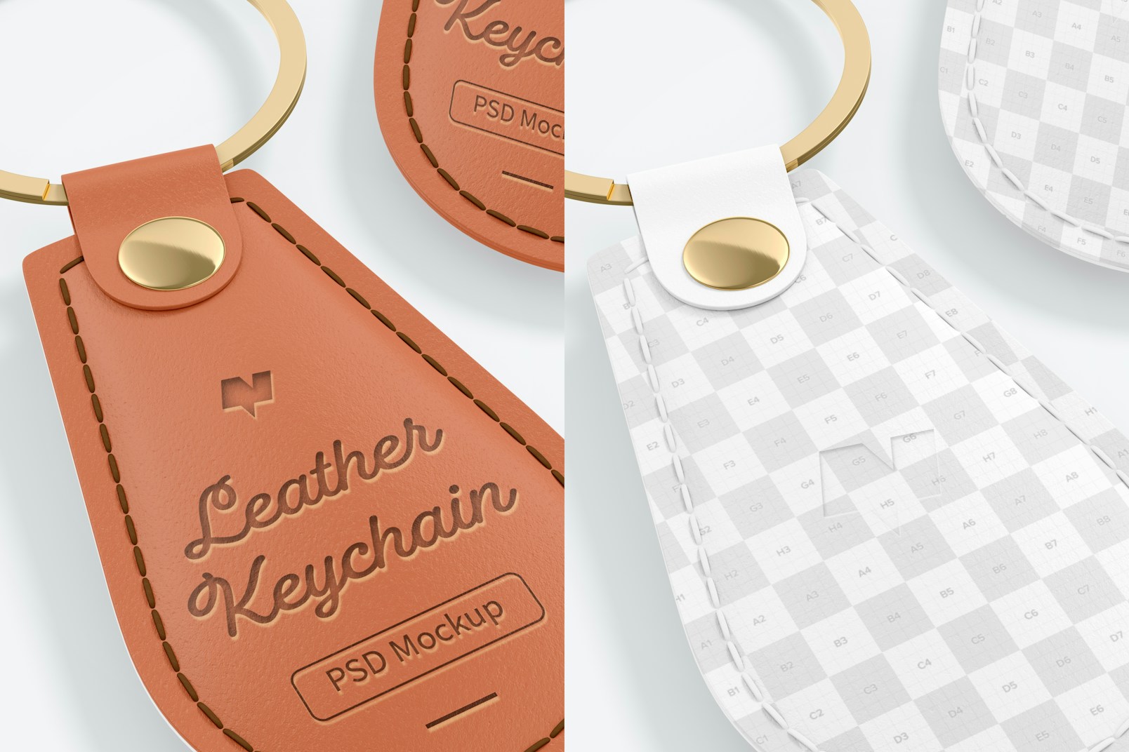 Leather Keychain with Button Mockup, Close Up