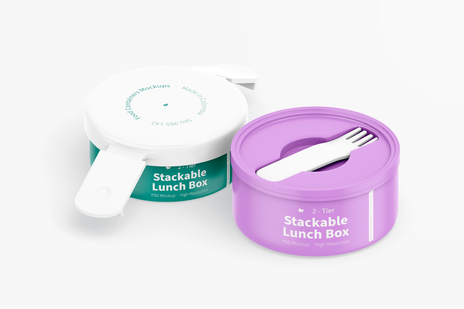 2-Tier Stackable Lunch Box Mockup, Isometric Opened View