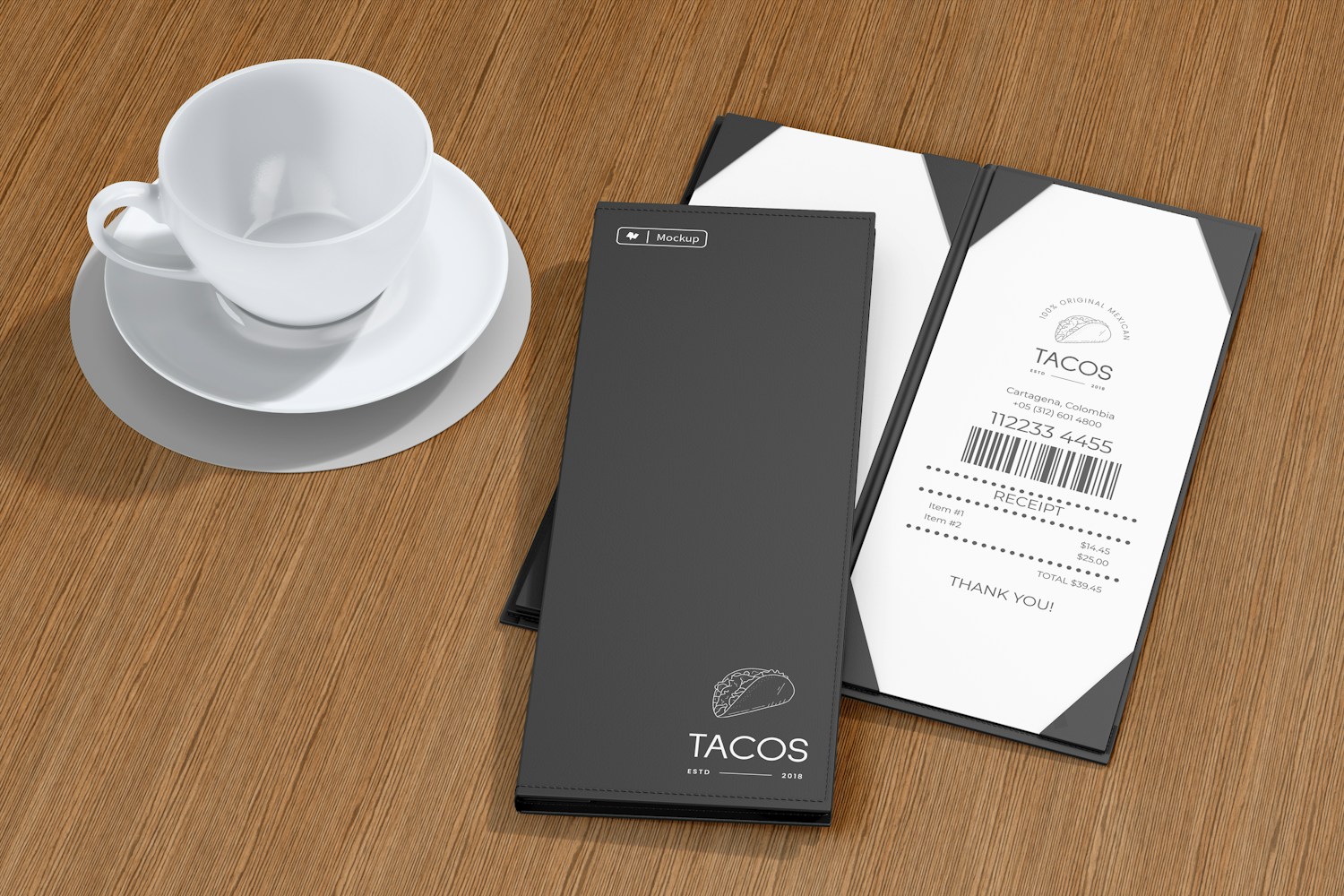 Three-sided Menu Cover Mockup, Perspective