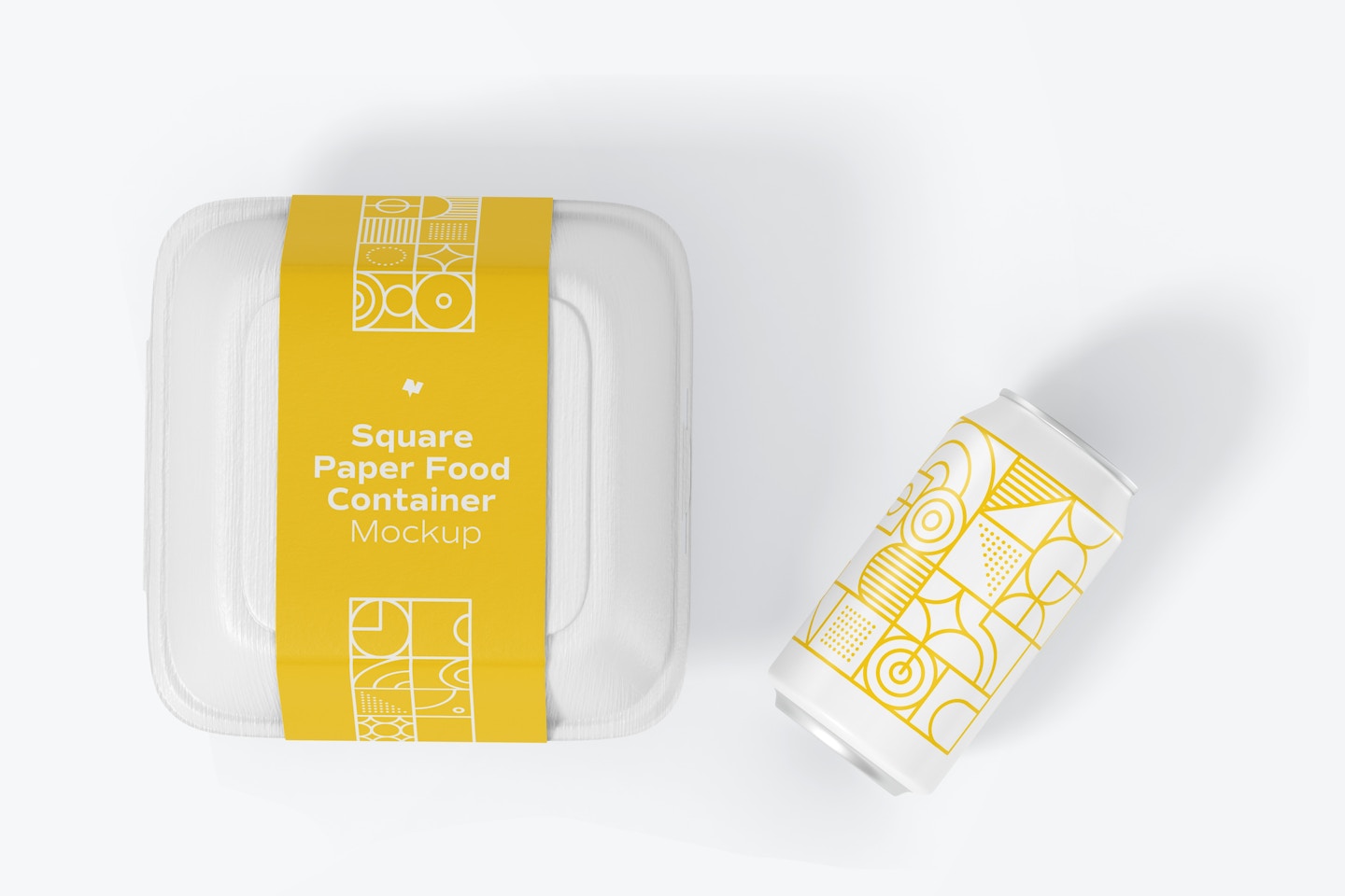 Square Paper Food Container Mockup with Can, Vertical