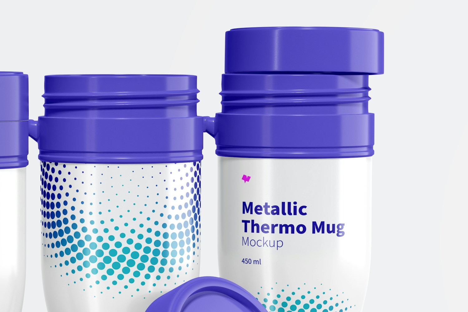 Glossy Metallic Thermo Mug Set Mockup